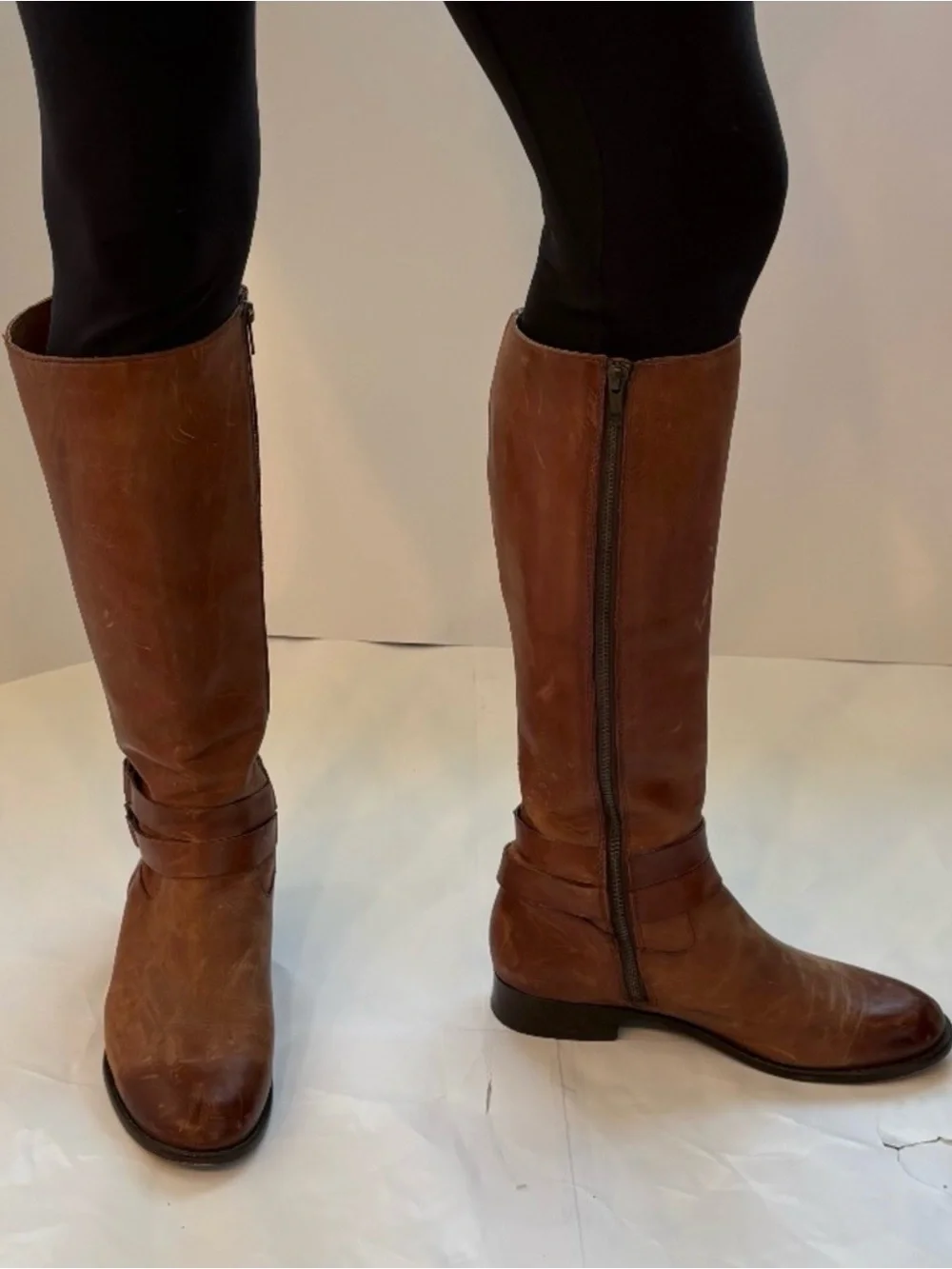Frye Christie Double Strap Tall Cognac Leather Riding Boots 8.5 B
